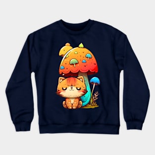 Kitty sitting under the Mushroom - Aesthetic Crewneck Sweatshirt